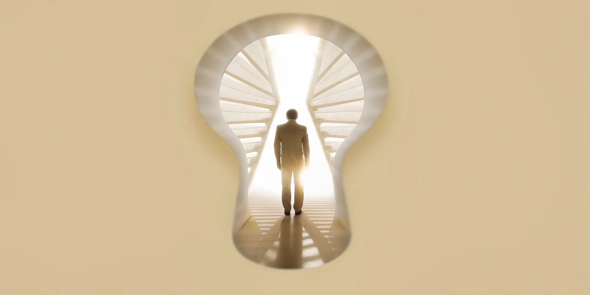 Person at the end of a keyhole staircase, finding the mental clarity benefits of gut health.