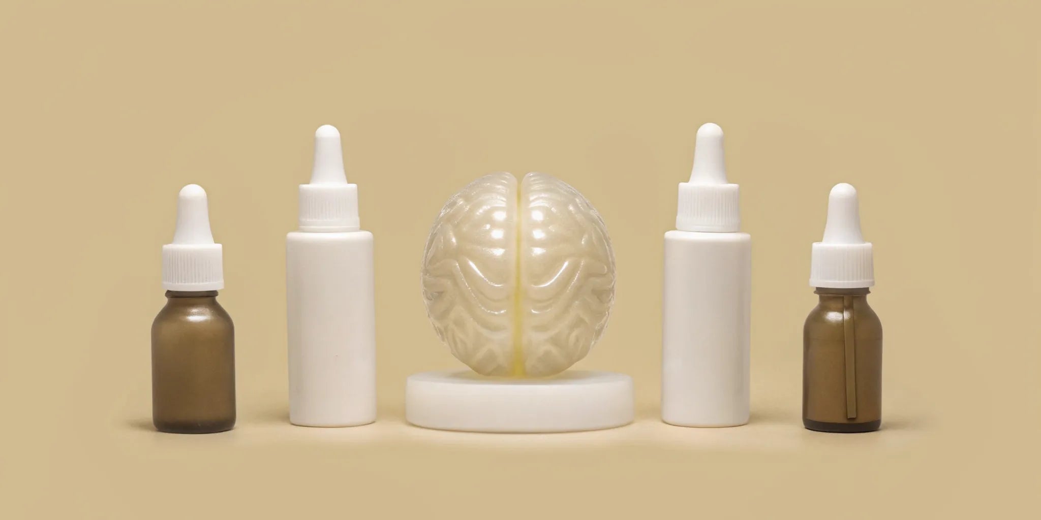 Best postbiotic supplements in dropper bottles with a brain model for gut and brain health.