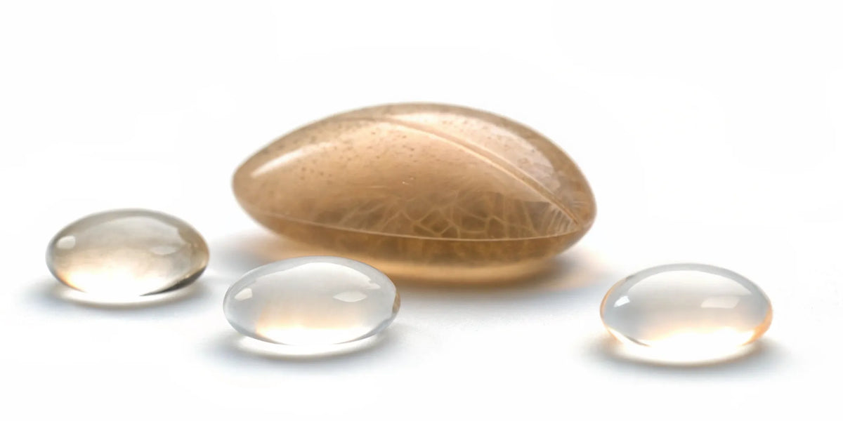 Gel capsules for digestive conditions that cause persistent bloating after eating.