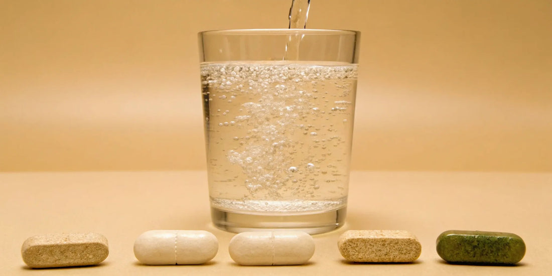 Fast acting mood support supplements with water for quick calm and mental focus.