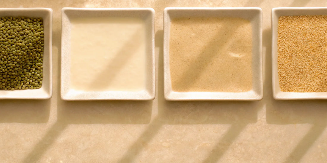 Grains, nuts, and seeds in bowls providing essential brain vitamins for adults.