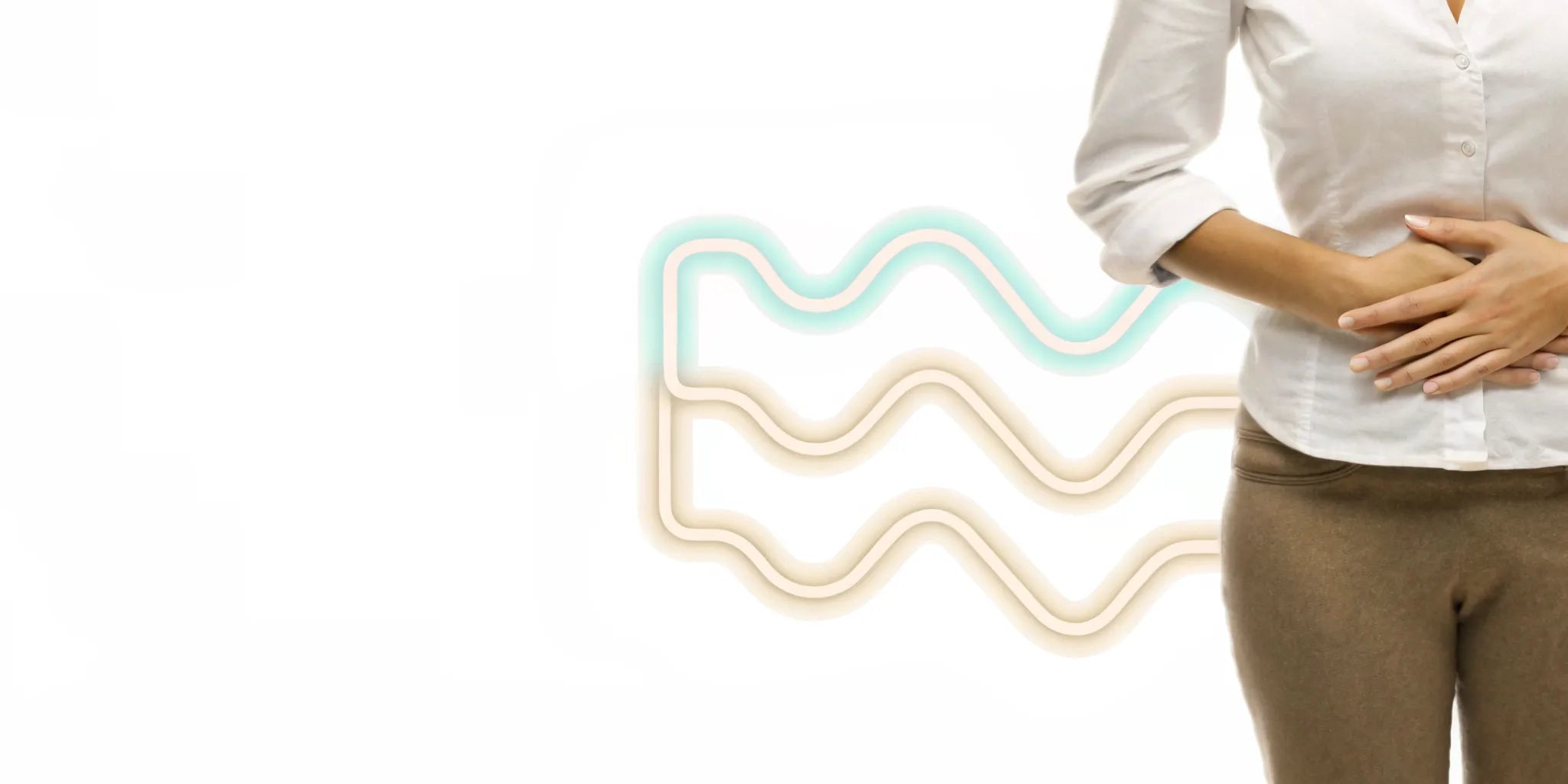 Woman with stomach pain, a key sign of taking too much probiotics.