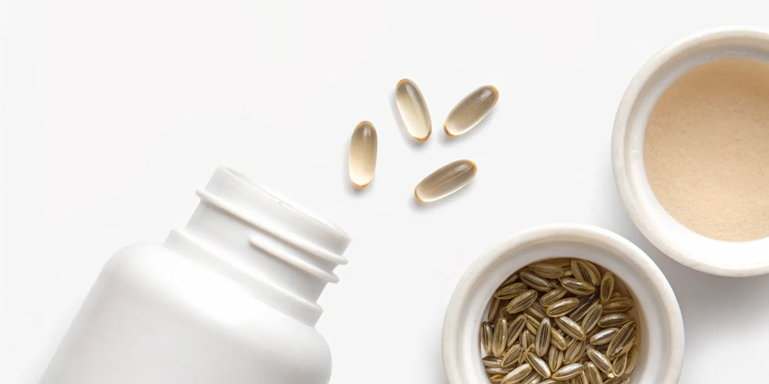 Vitamins for bloating and gas relief including capsules, seeds, and powders.