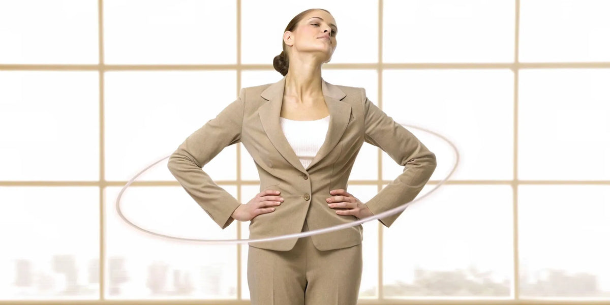 A woman with a hula hoop, breaking the cycle of health anxiety and stomach issues.