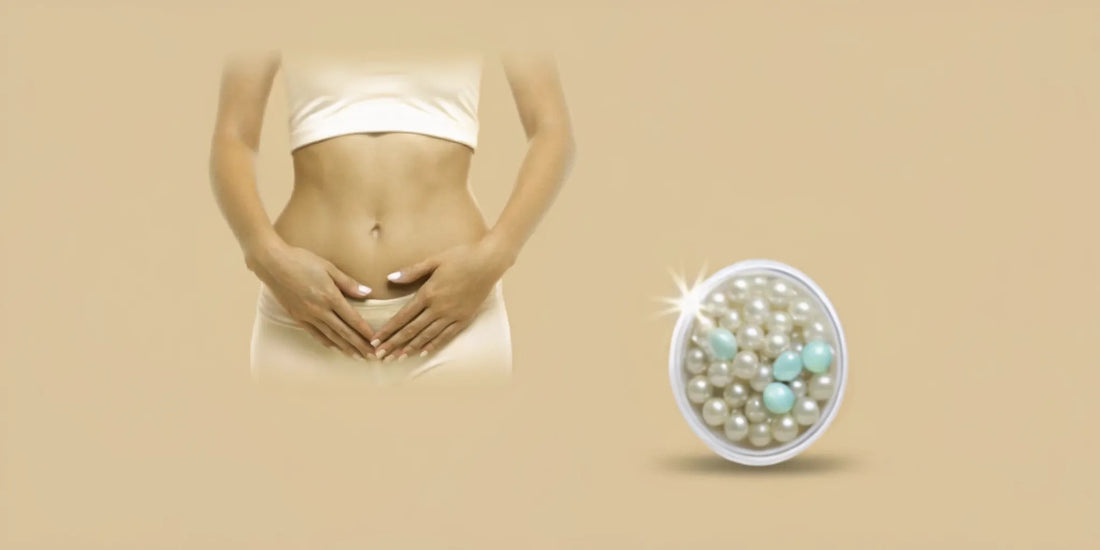 Woman holding her stomach learns how postbiotic supplements can help with bloating.