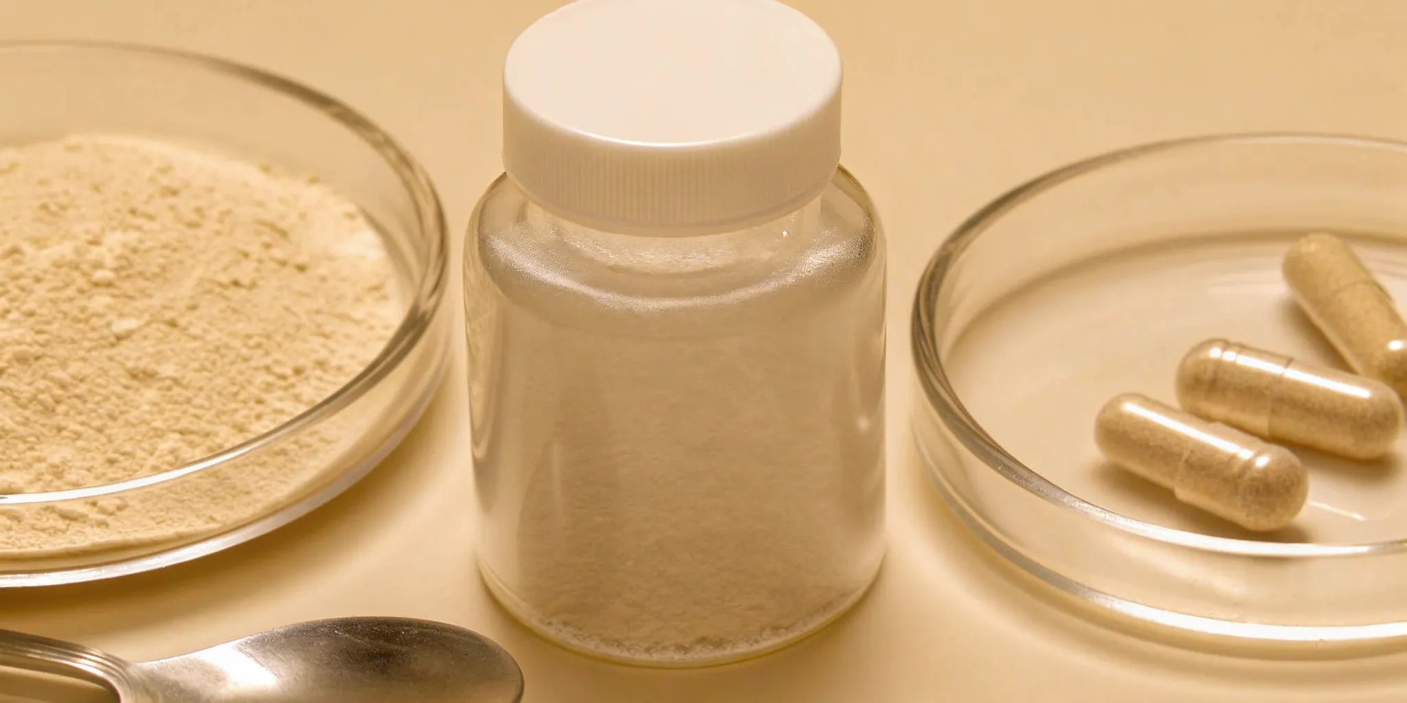 A postbiotic health supplement in both powder and capsule forms.