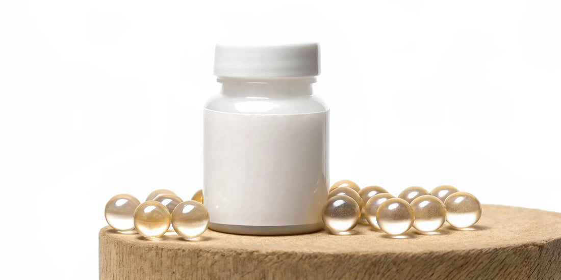 A bottle of postbiotic supplement with capsules for gut and immune health benefits.