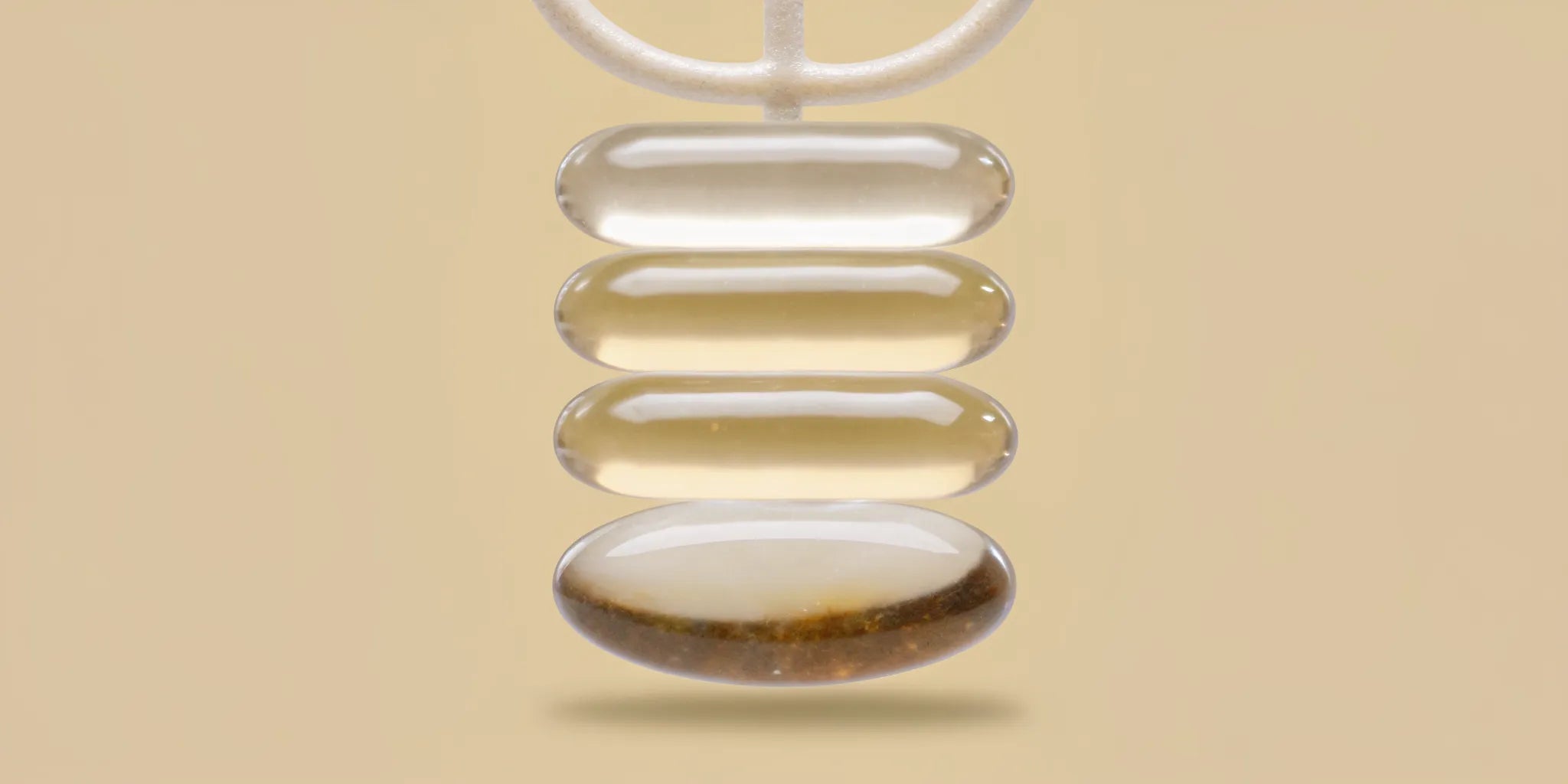 Postbiotic supplement capsules stacked to support gut bacteria balance.