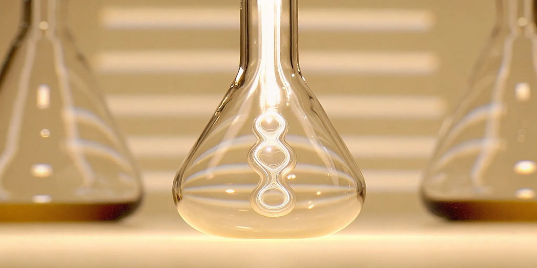 A laboratory flask showing the science of postbiotics explained for better gut health.