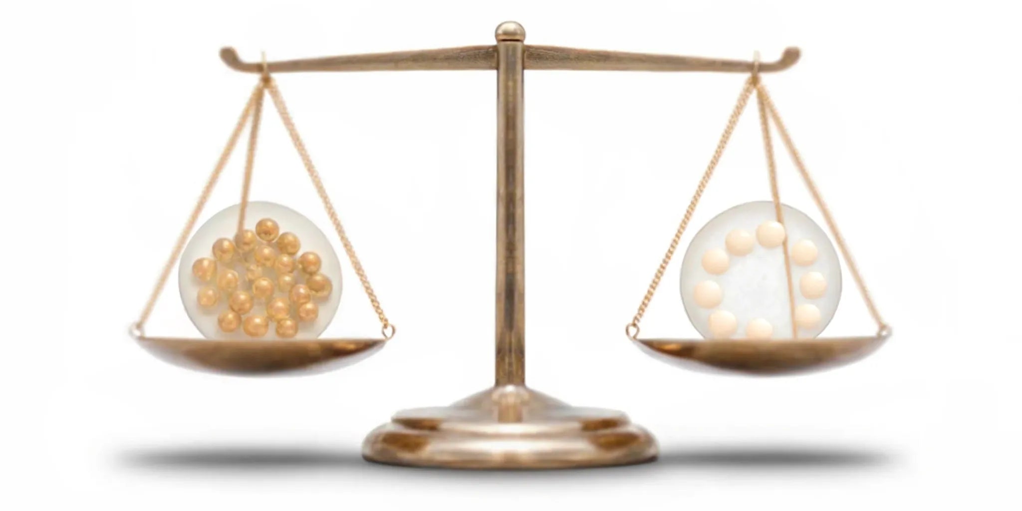 A scale balancing spheres, showing how postbiotics support the gut microbiome.