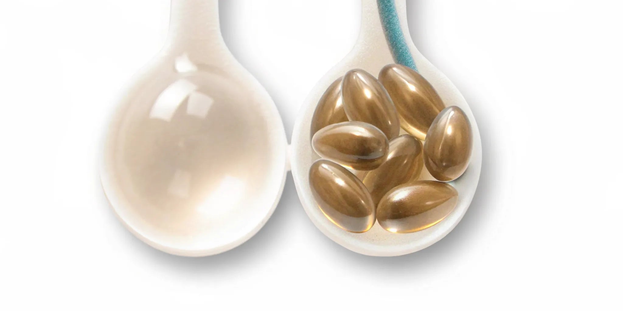 Postbiotic capsules in a white spoon for metabolism support.