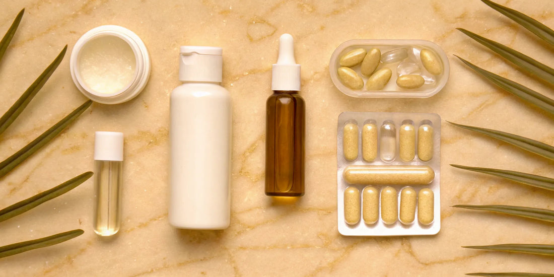 Best digestive enzyme supplement capsules on a marble background.
