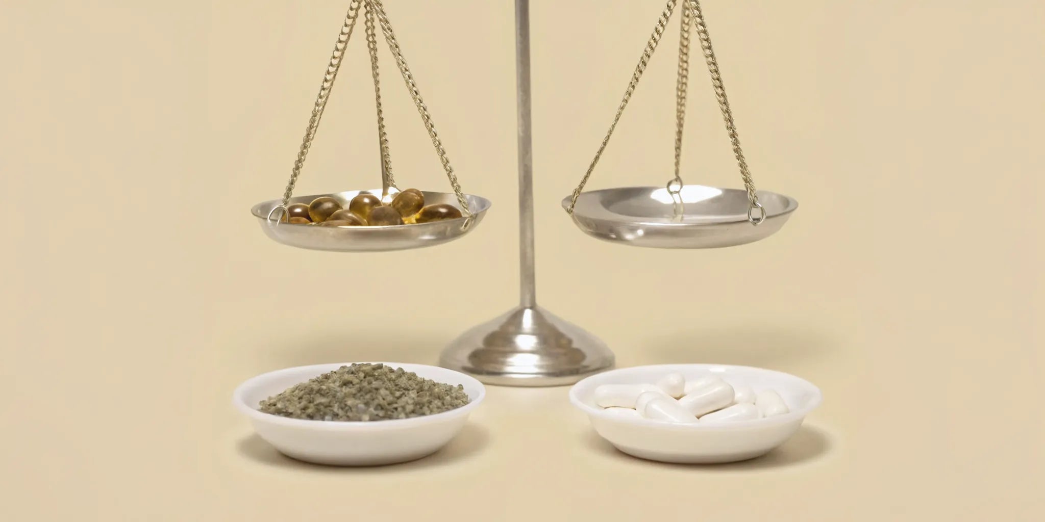 A scale weighing supplements to find the best vitamin for stress and anxiety.