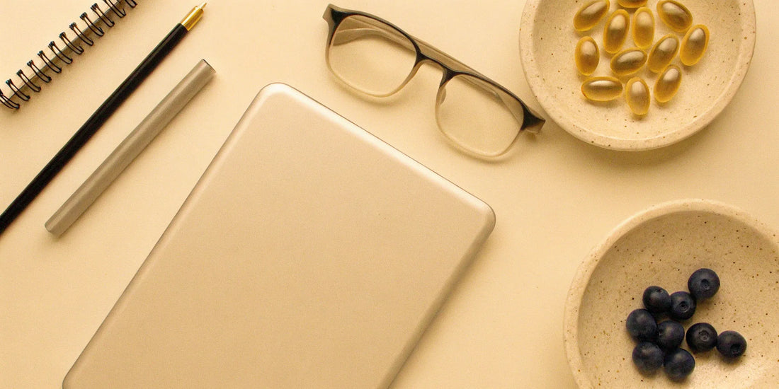 A study desk with the best vitamins for students to help with memory and concentration.