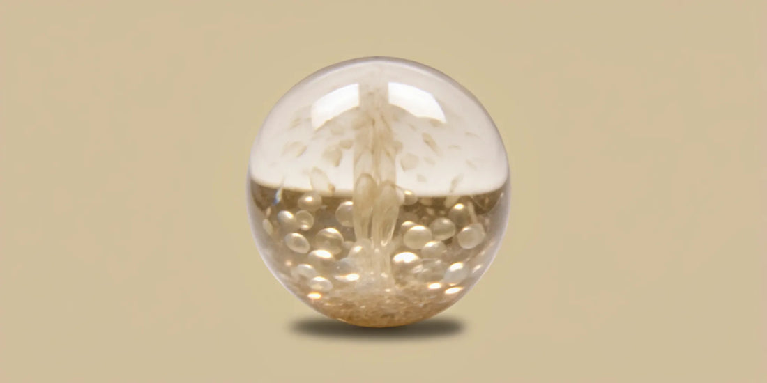 The connection between gut health and mood swings visualized as a sphere with bubbles.