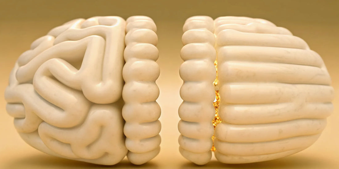 The gut-brain axis, showing the connection between a healthy gut, mood, and mental balance.