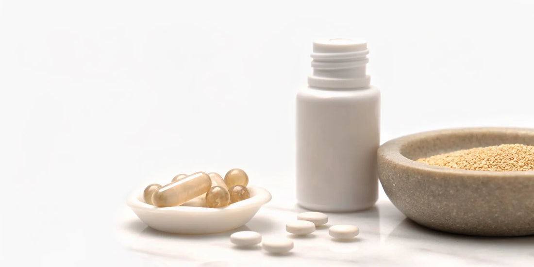 A variety of gut health supplements for managing anxiety.