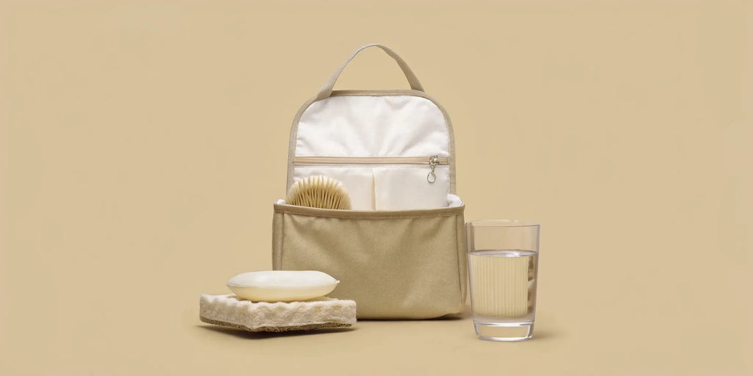 Healthy snacks and water packed for a steady travel gut health routine