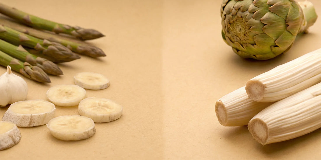 Prebiotic foods like asparagus, garlic, and bananas which are essential for postbiotics.