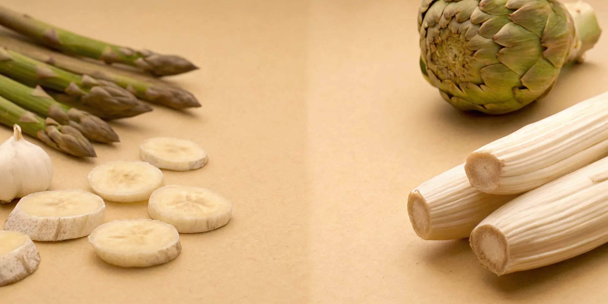 Prebiotic foods like asparagus, garlic, and bananas which are essential for postbiotics.