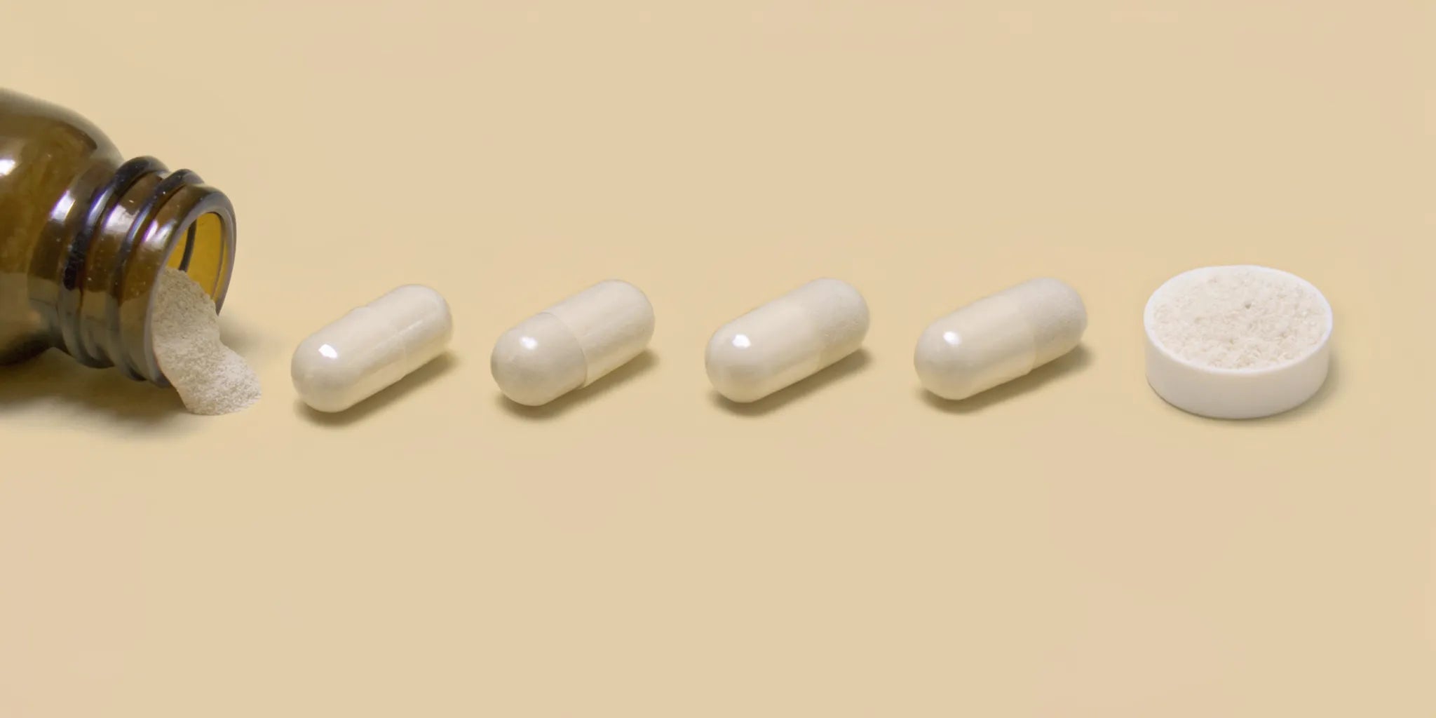 When to expect results from a gut health supplement, pictured as capsules spilling from a bottle.
