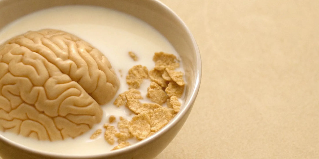 A brain in a bowl of cereal for mood balance and digestive health.