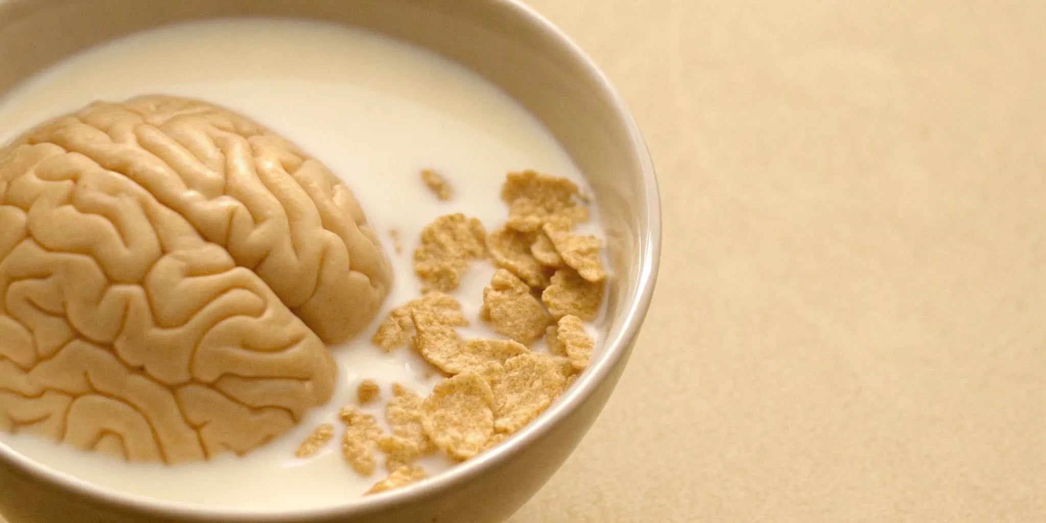 A brain in a bowl of cereal for mood balance and digestive health.