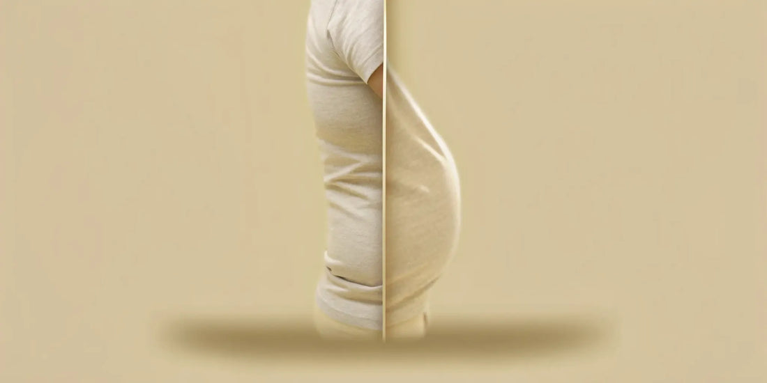 A woman's bloated stomach caused by probiotics that were meant to improve digestion.