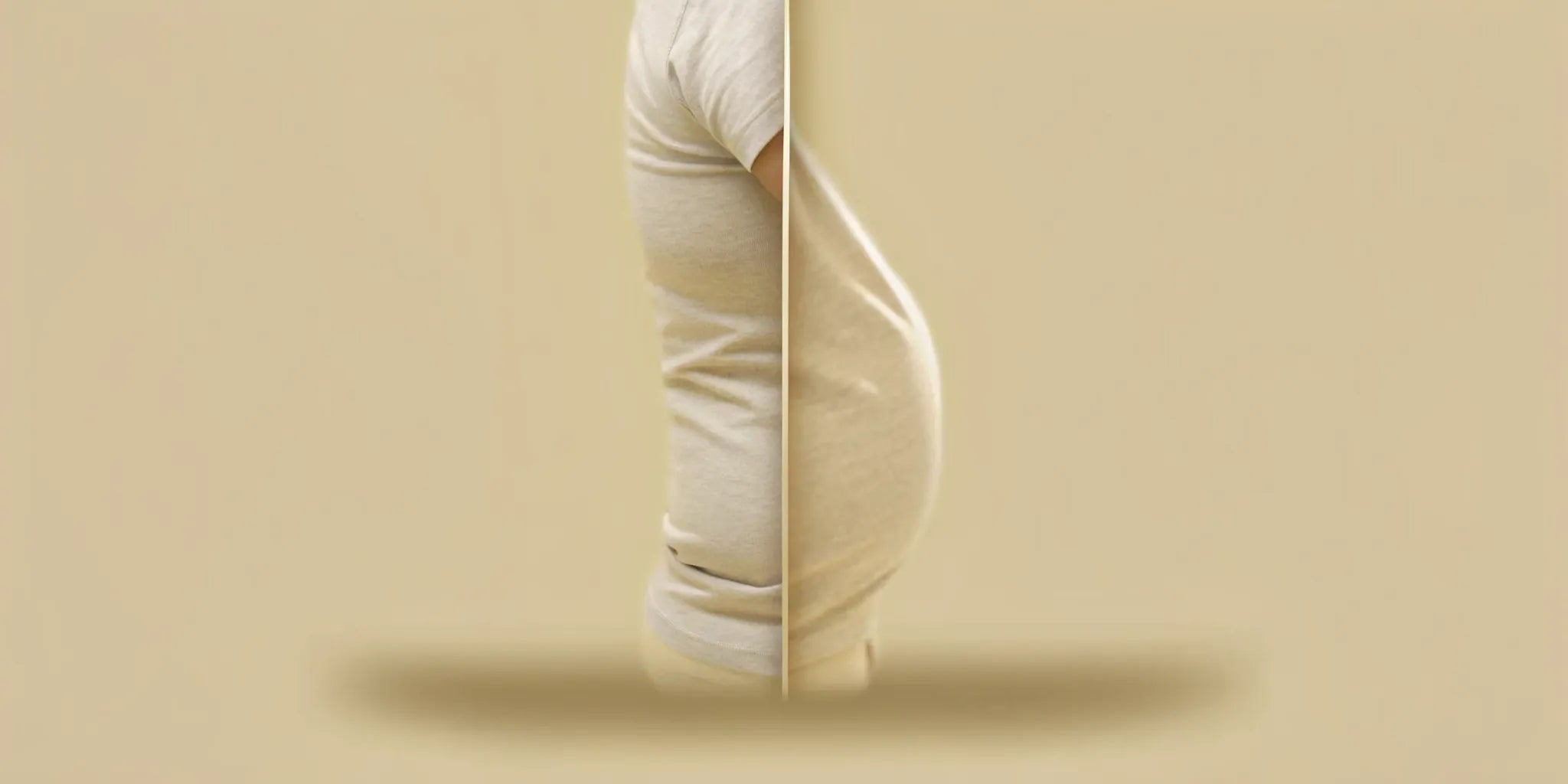 A woman's bloated stomach caused by probiotics that were meant to improve digestion.