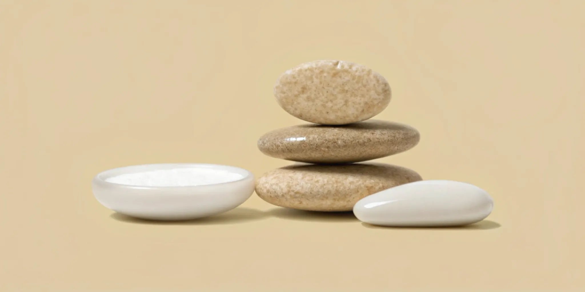 A calm stack of smooth stones representing a balanced approach to bloating relief.