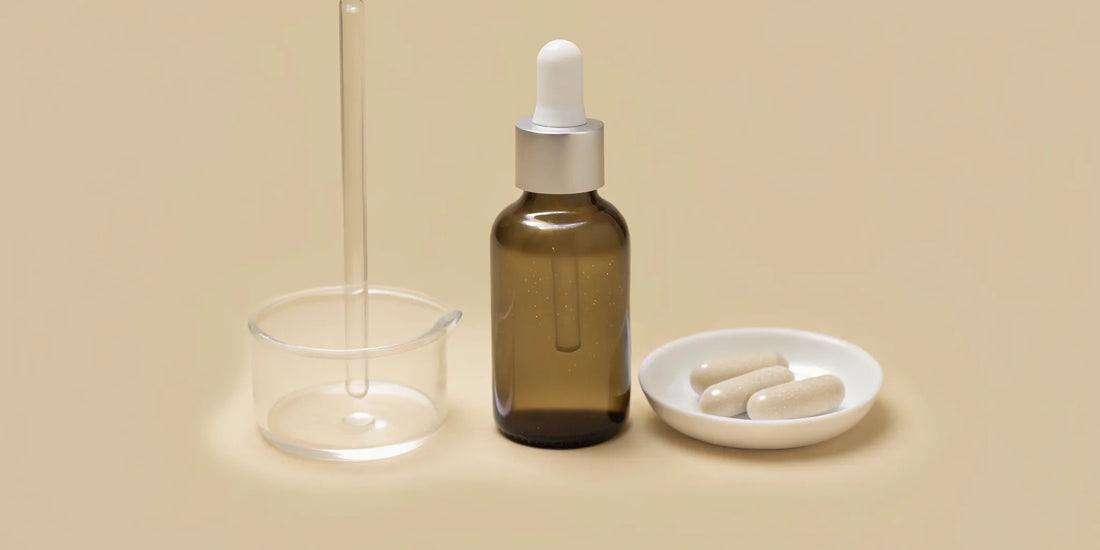 A variety of postbiotic supplements for gut and brain health in capsule and liquid form.